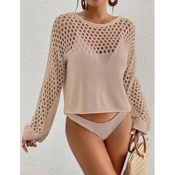 Women Button Down Tunic Apricot Dress V Neck Swimsuit bikini Coverups - Picture 4 of 5